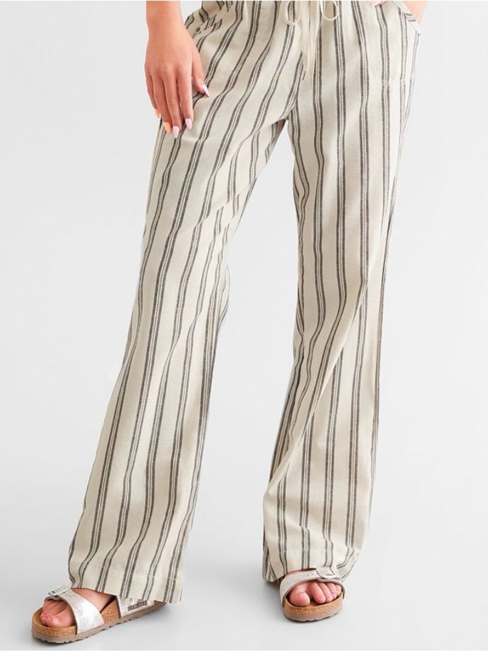 Ci Sono Cream Wide-Leg Pants with Black Stripes